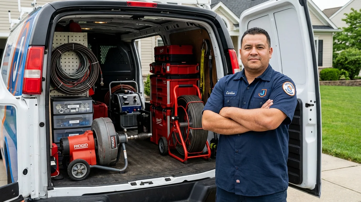 Professional drain cleaning equipment and Johns Plumbing LLC plumber in Norwalk