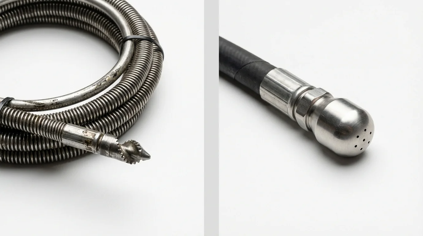 Drain snake cable and hydro jetting nozzle used for drain cleaning in Norwalk, CT