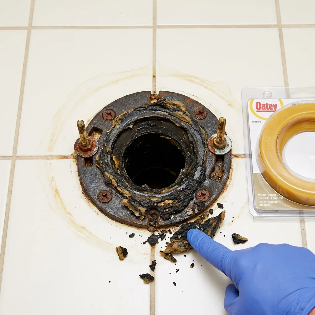Failed wax ring showing water seepage at the base of a toilet in a Norwalk, CT home