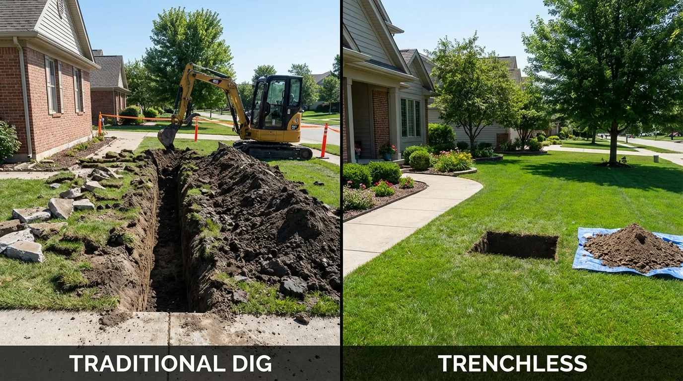 Trenchless sewer repair with minimal yard damage versus traditional excavation in Norwalk, CT
